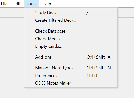 Anki tools menu with the enumeration tool