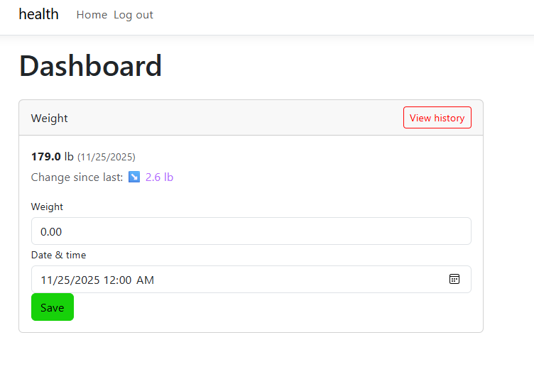 Weight card in dashboard